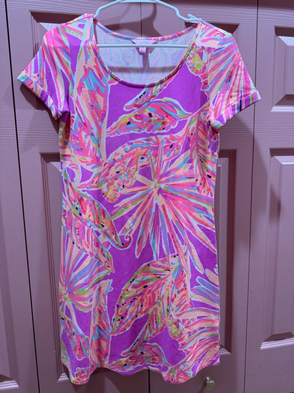 Lilly Pulitzer Purple Tropical-Print Short Sleeve Dress